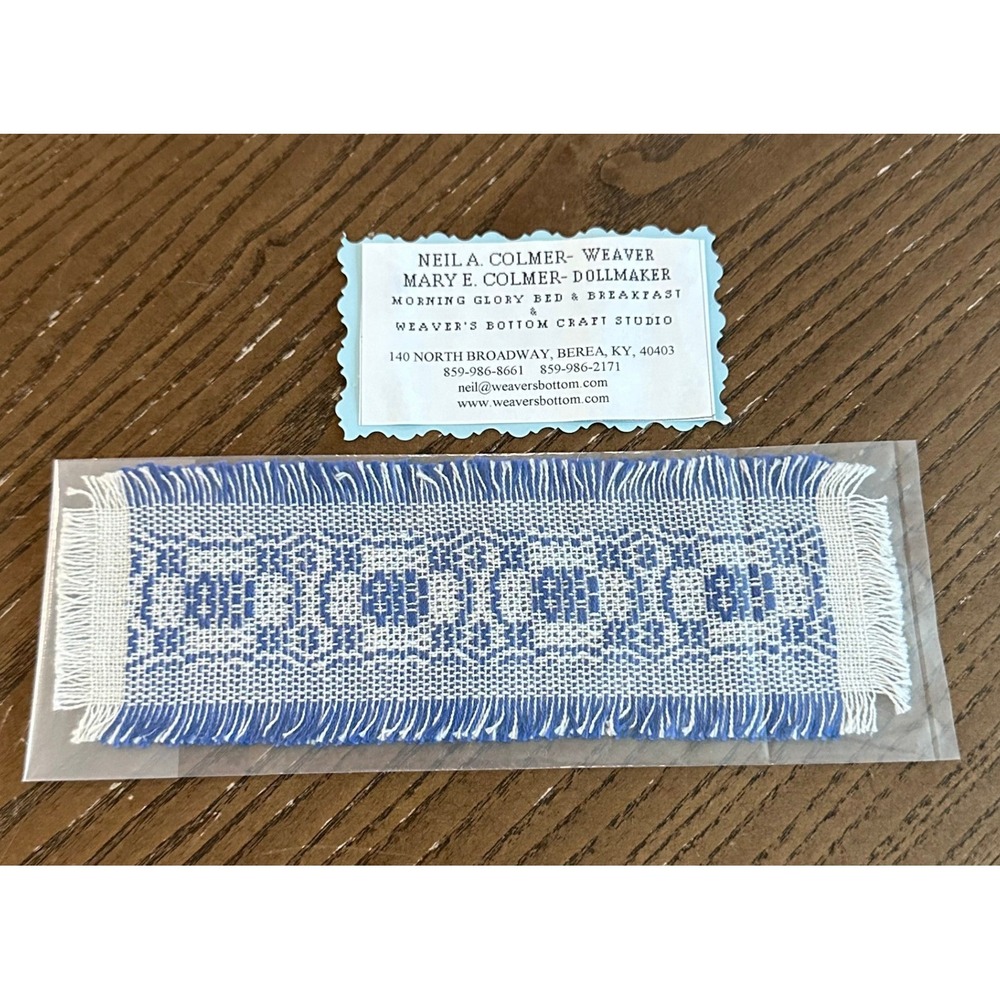 Weaver's Bottom Craft Studio Handwoven Blue White Bookmark Kentucky Folk Art